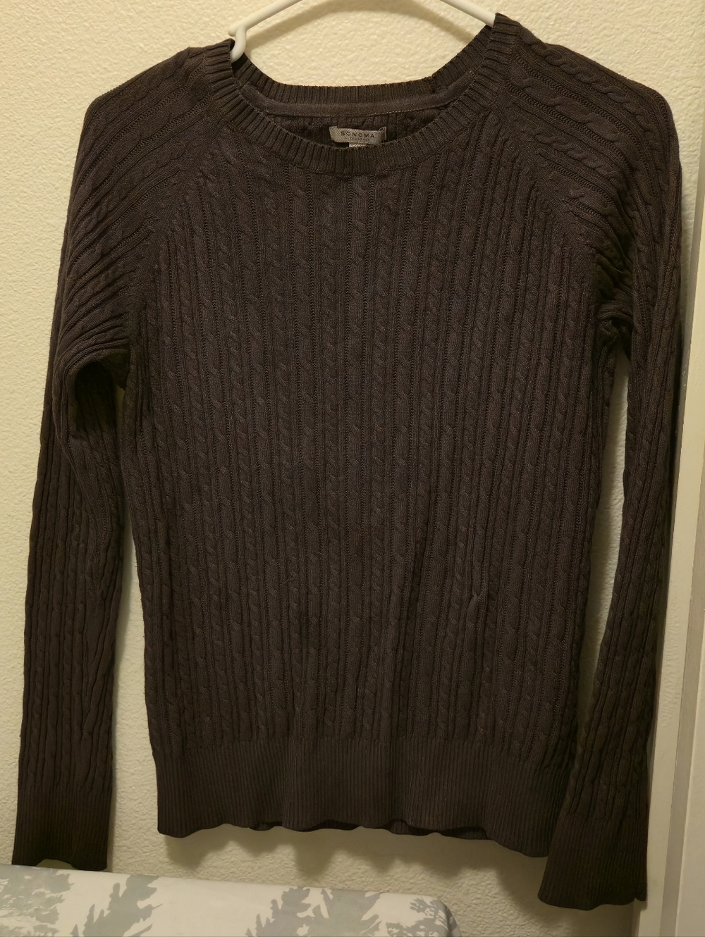 Dark Gray Cable-Knit Crewneck Sweater